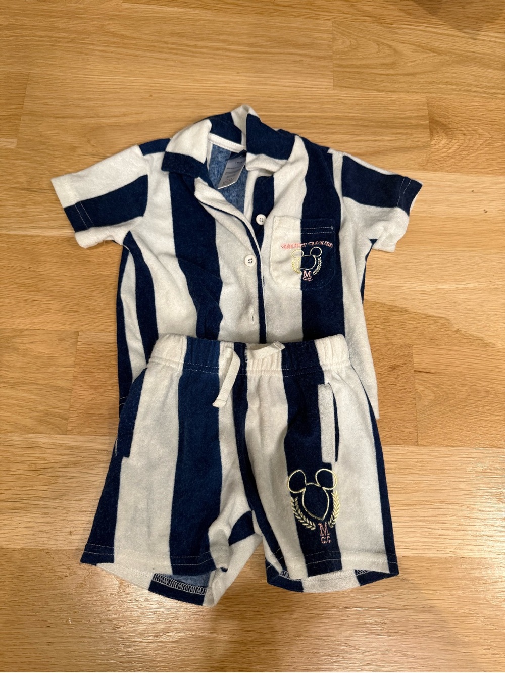 Disney Navy and White Striped Kids Terry Cloth Short Set 18m